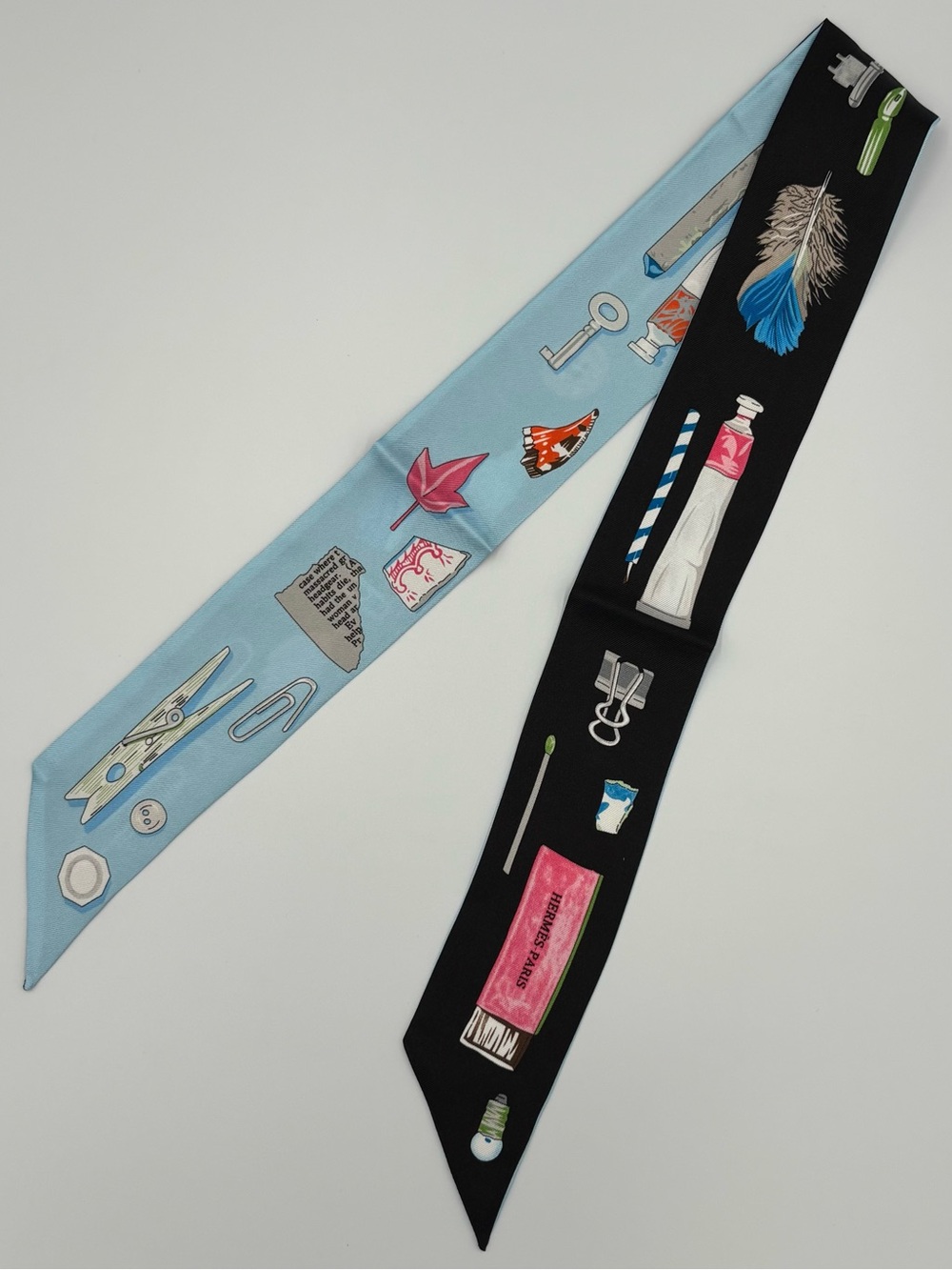 Hermes Twilly Scarf Black Light Blue Sewing Stationery Objects Print